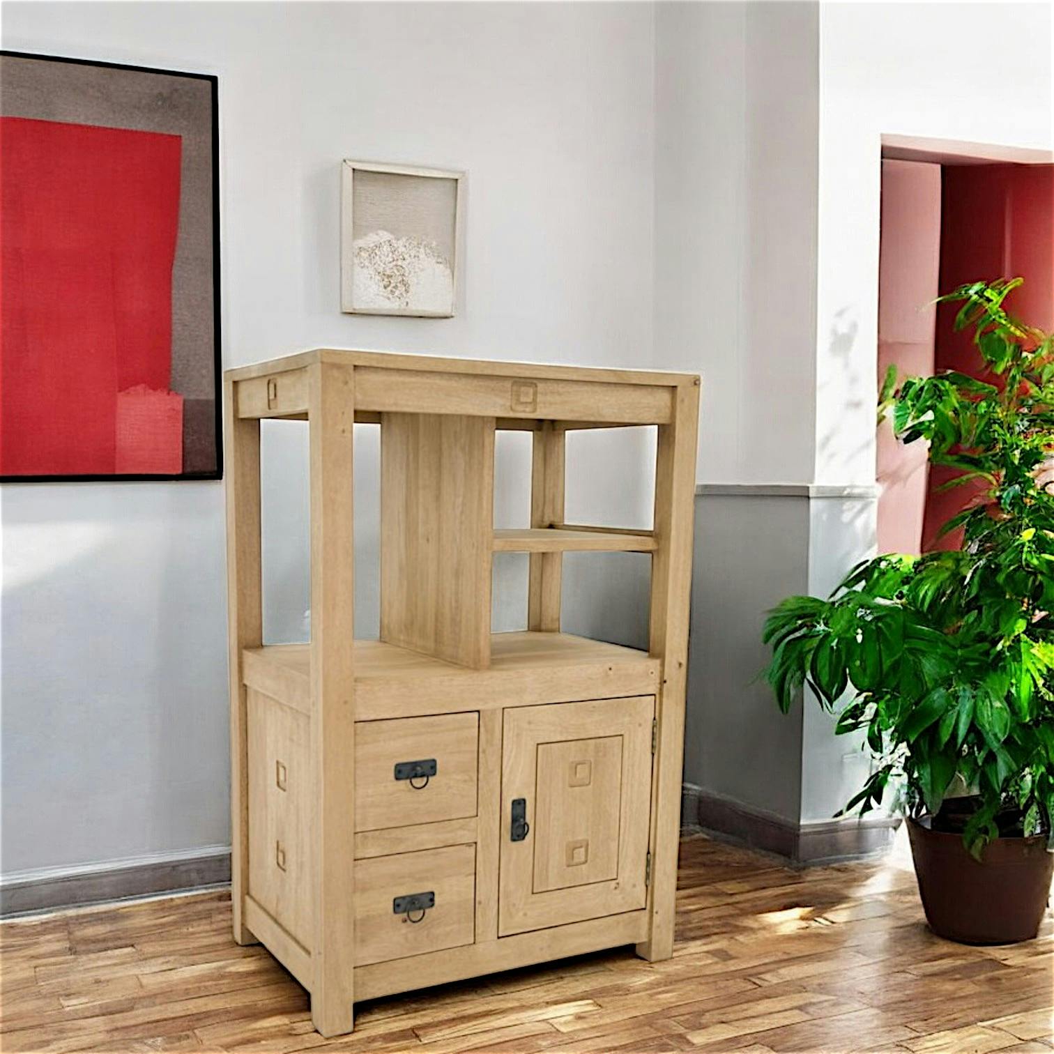 Meuble de rangement / Bibliothèque en hévéa 75 x 112cm TESSA