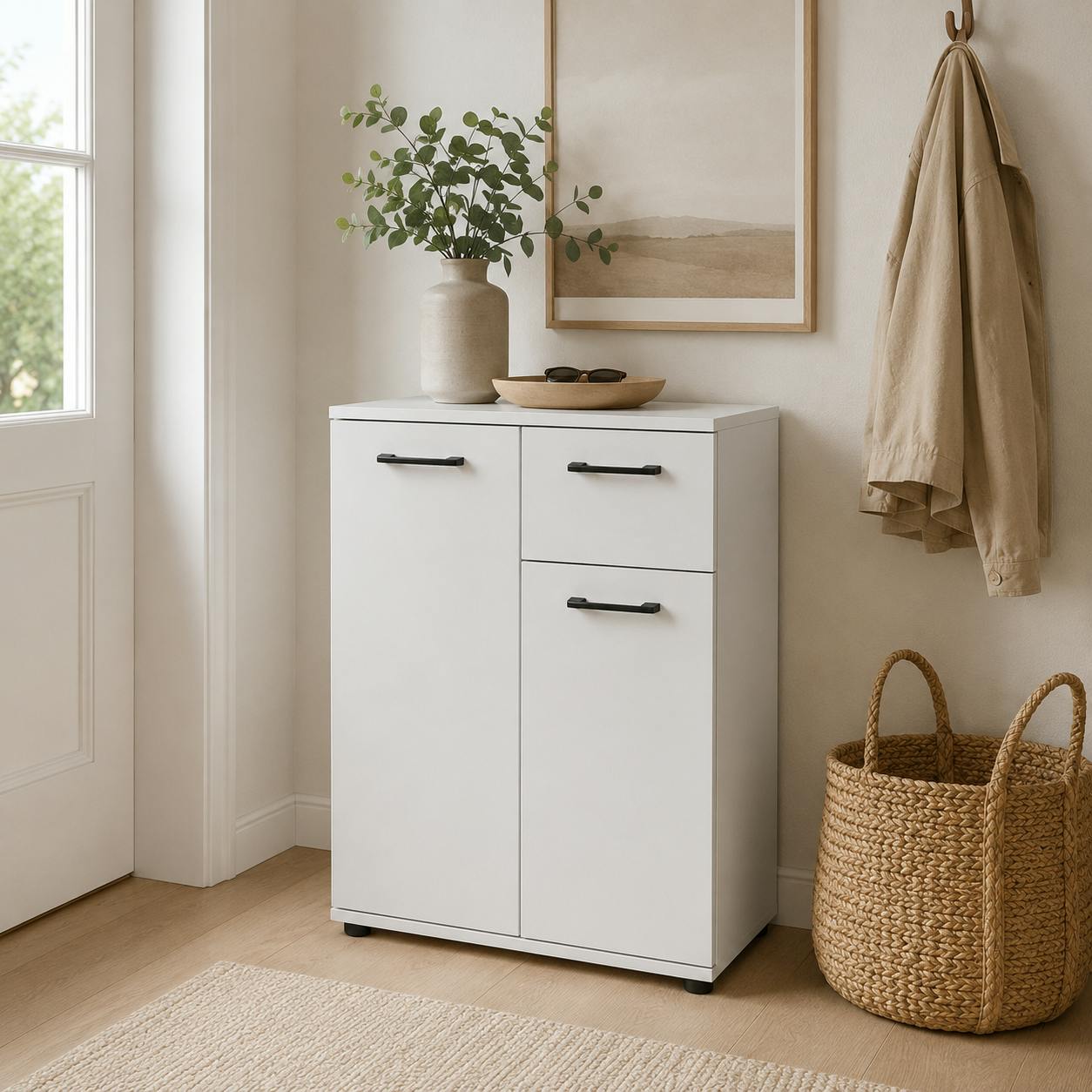 Meuble de rangement blanc 2 portes 1 tiroir ALVA