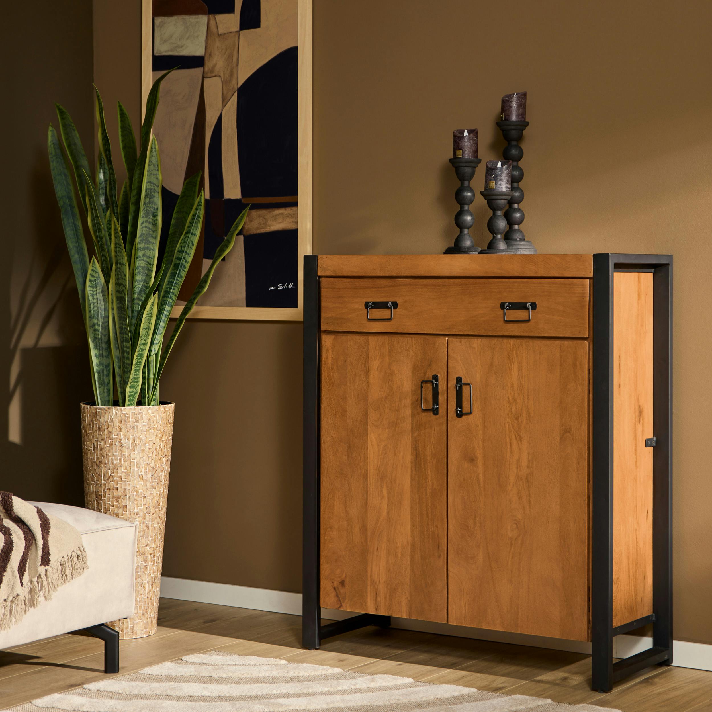 Meuble de rangement bois métal 2 portes MILORA