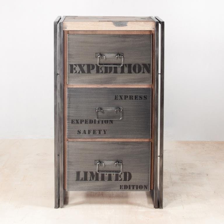 Meuble de rangement bois recyclé 3 tiroirs 60x107 CARAVELLE