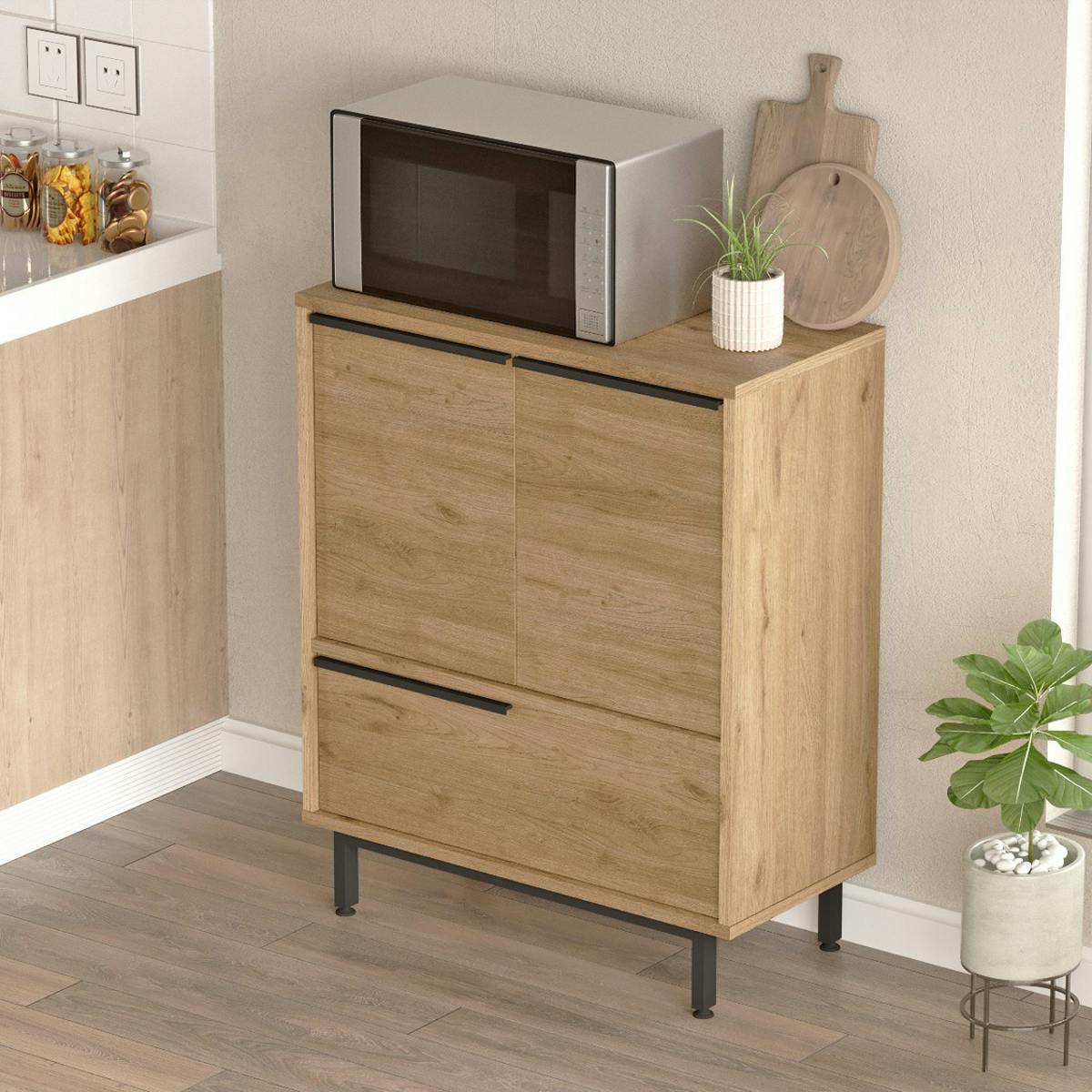 Meuble de rangement cuisine 3 portes décor bois JENA