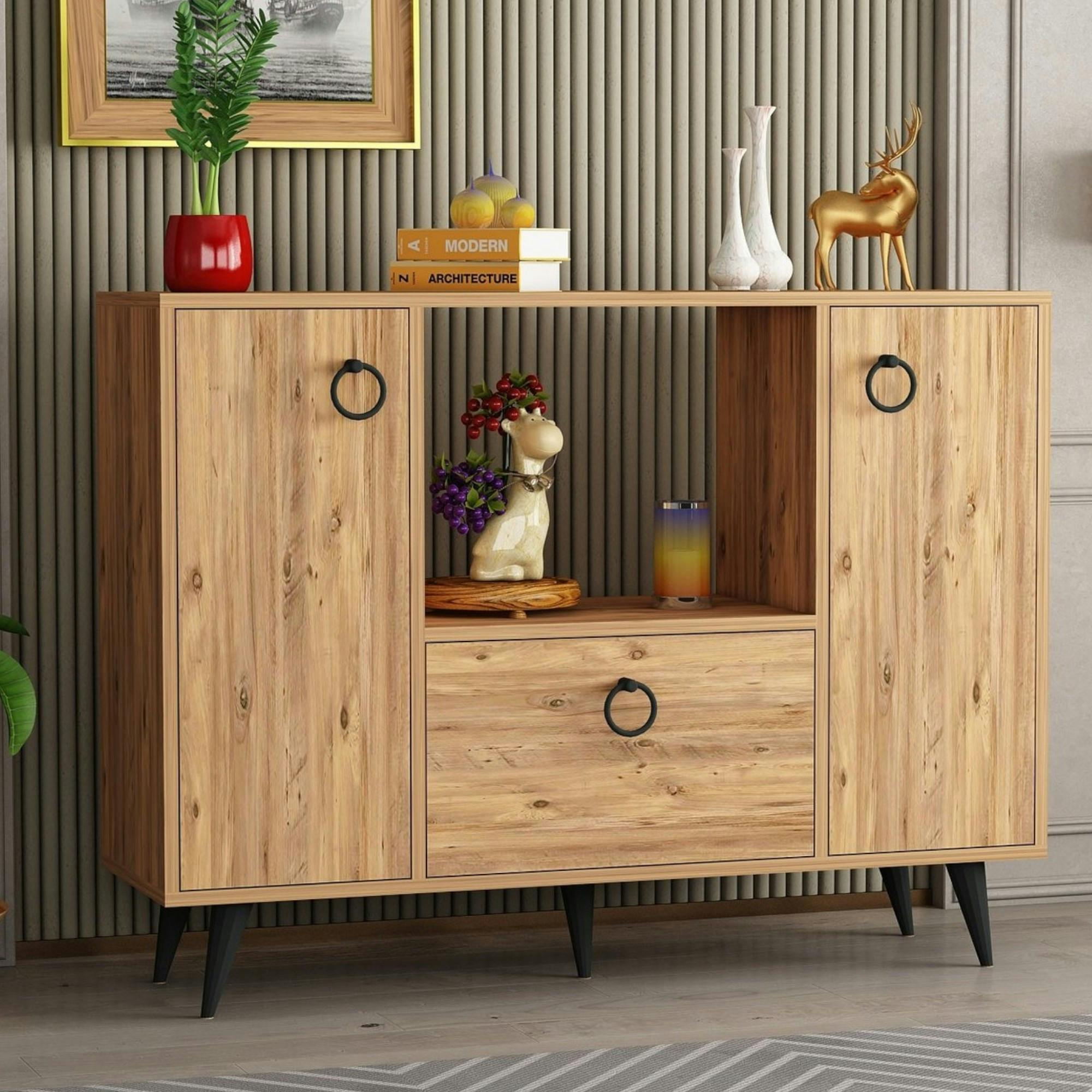 Meuble de rangement entrée effet bois clair 3 portes JENA
