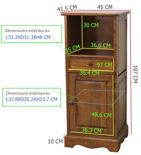 Meuble de rangement Hévéa 1 porte, 1 tiroir, 1 niche 45x42x107cm TRADITION