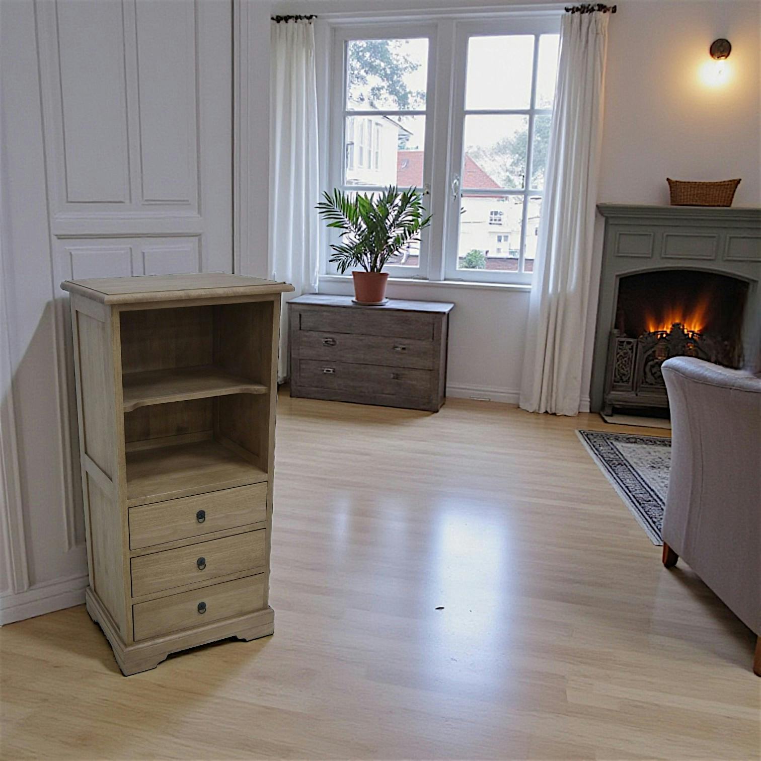 Meuble de rangement Hévéa 3 tiroirs, 2 niches 53x40x110cm TRADITION