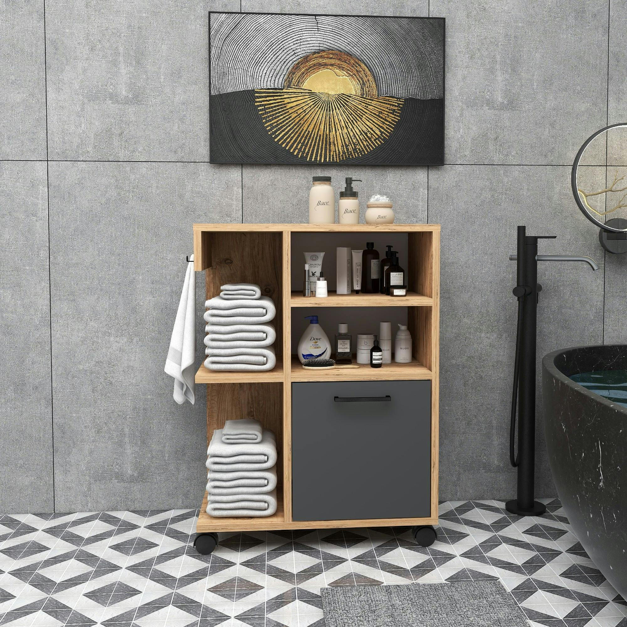 Meuble de rangement sur roulettes effet bois de pin MARFA