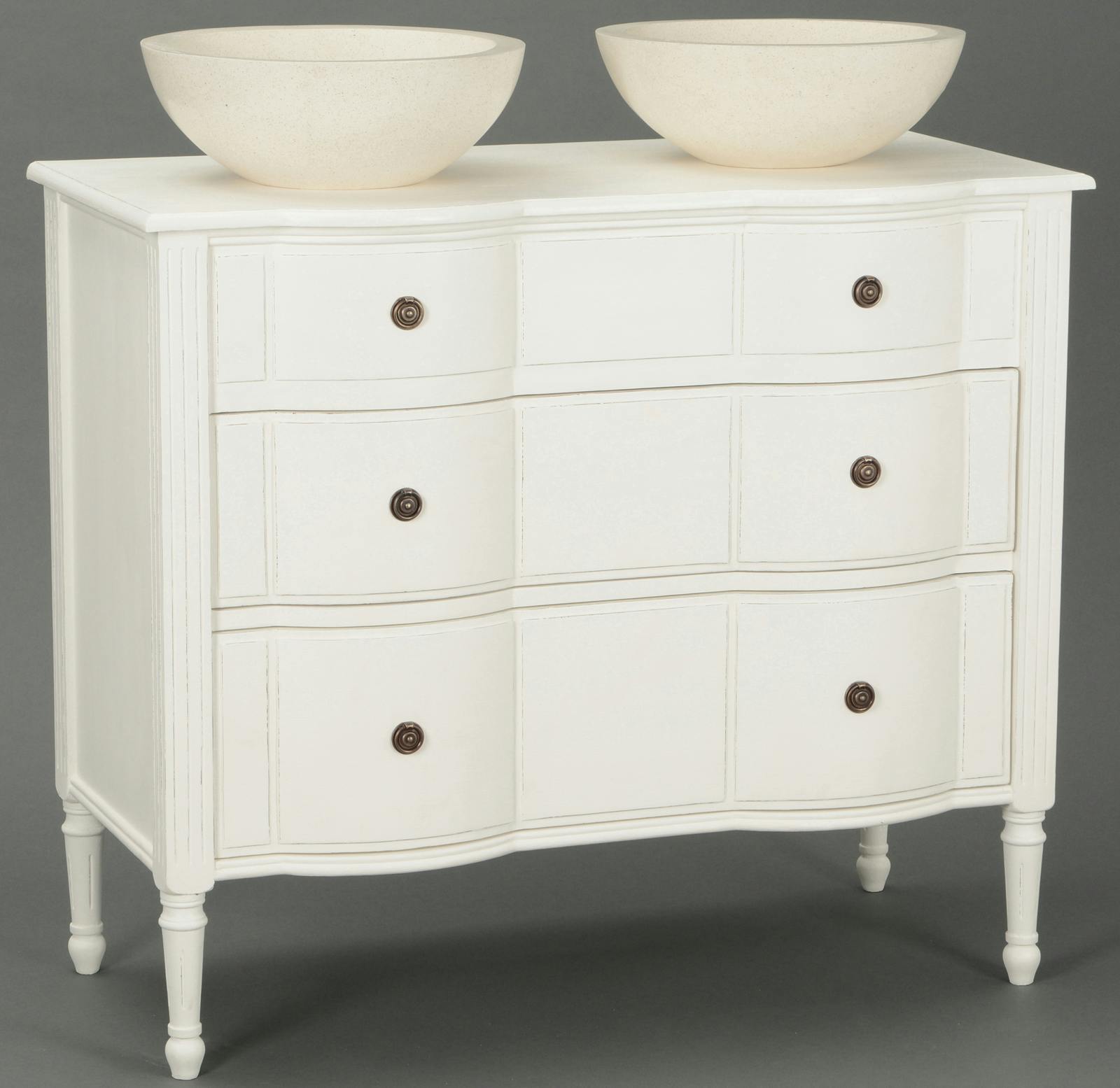 Meuble de salle de bain 2 Vasques Classique Chic AGATHE L105 X P50 X H90 Blanc Antique AMADEUS