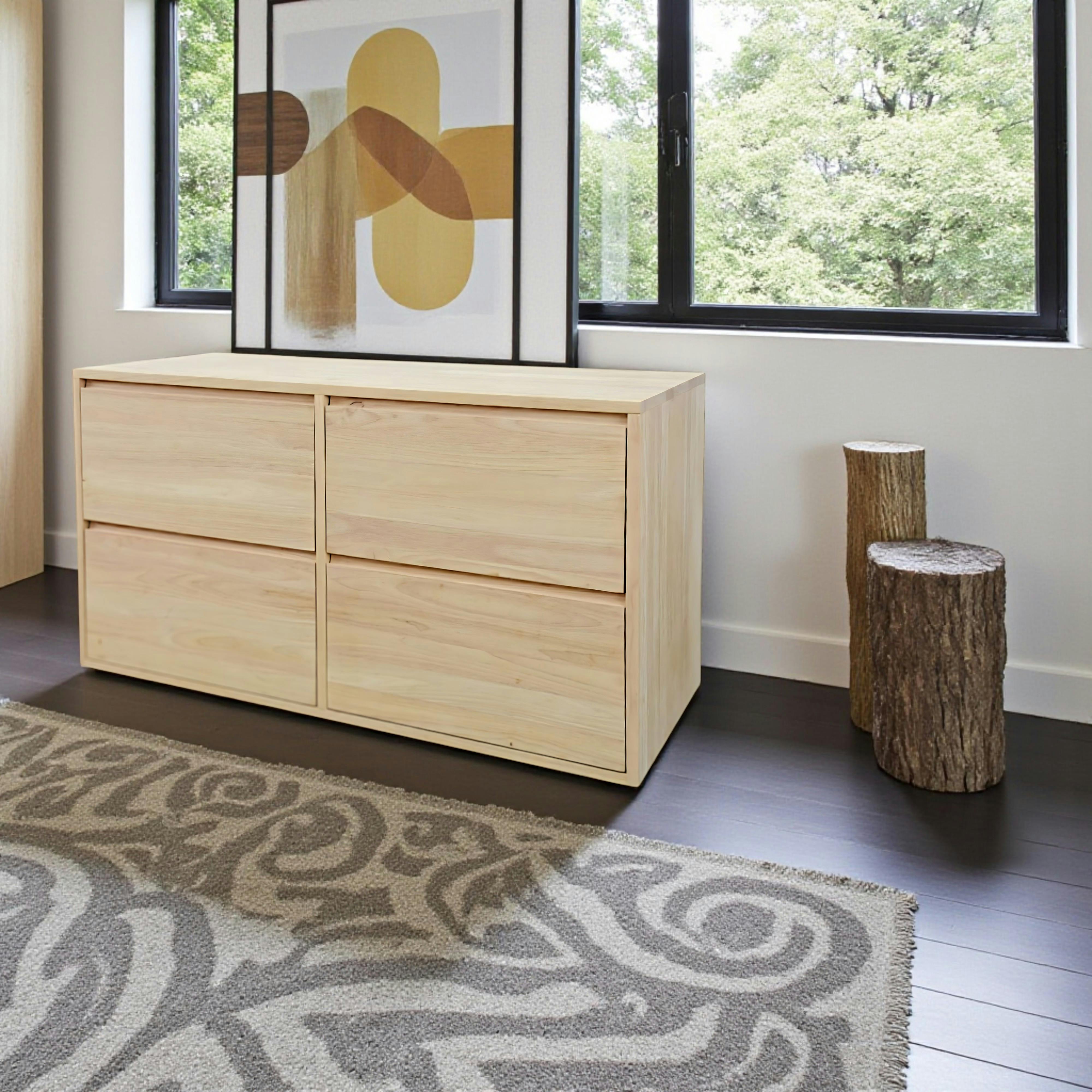 Meuble Hévéa 4 grands tiroirs 120x50x65cm BALTIC