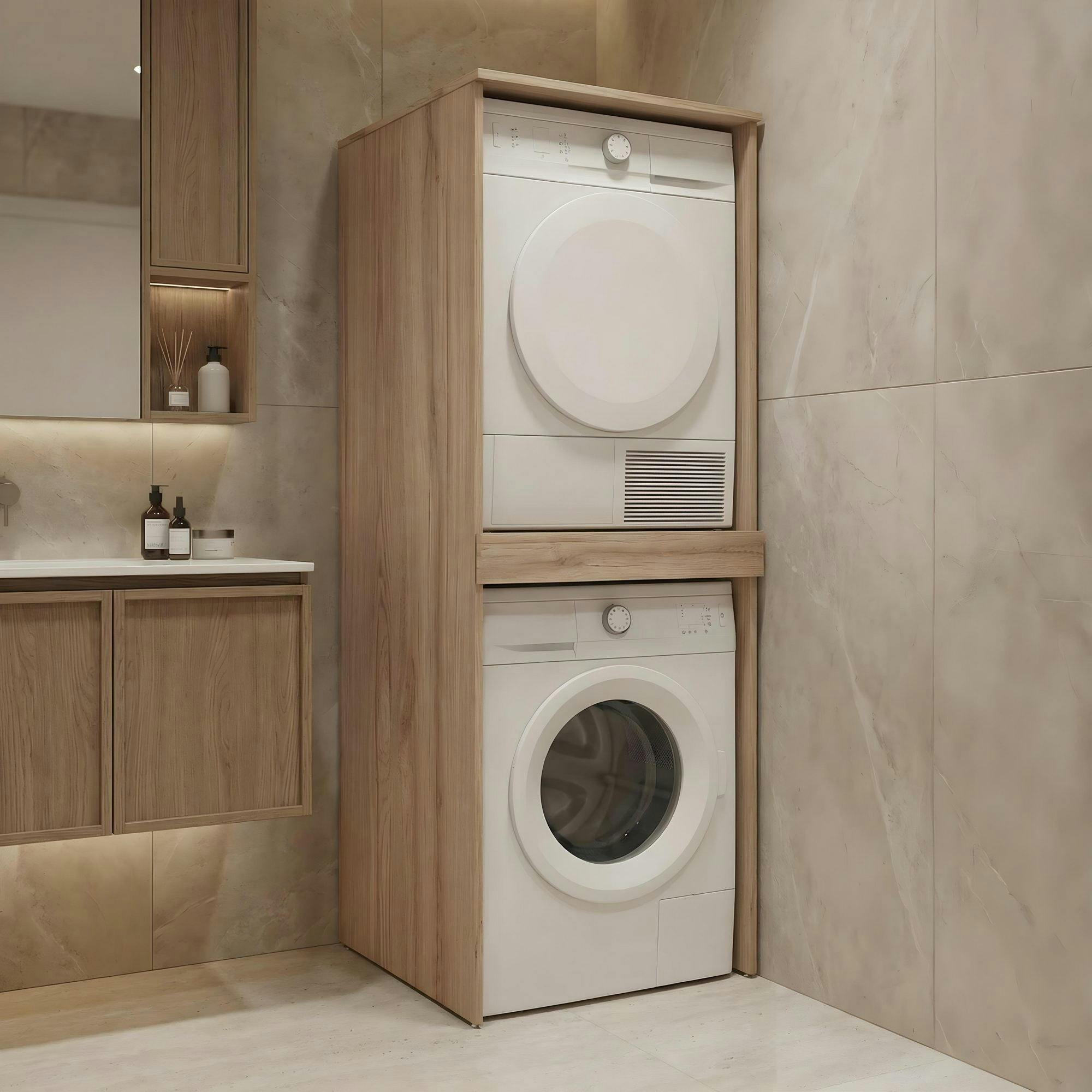 Meuble machine à laver et sèche-linge décor chêne NIX