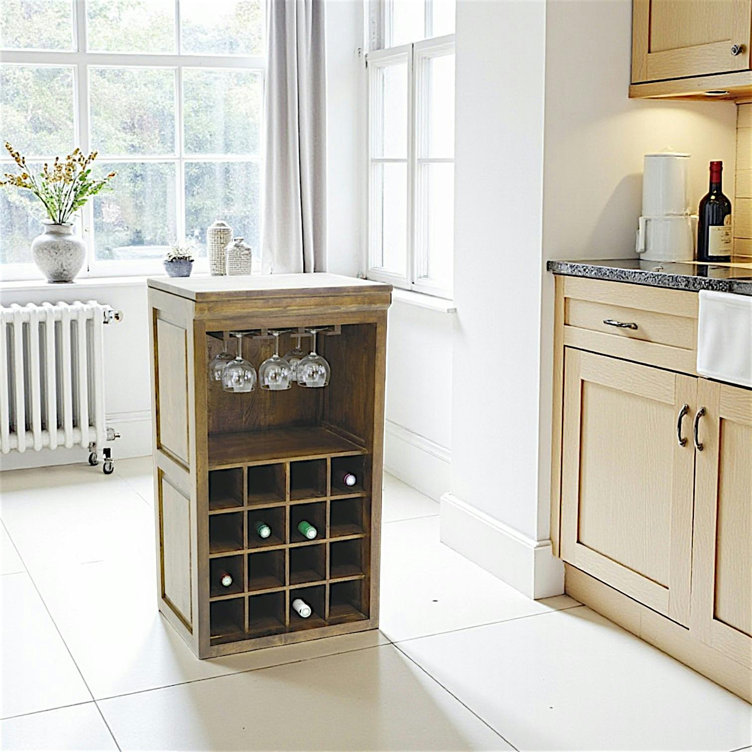 Meuble range bouteilles et verres hévéa 49x38x88cm TRADITION
