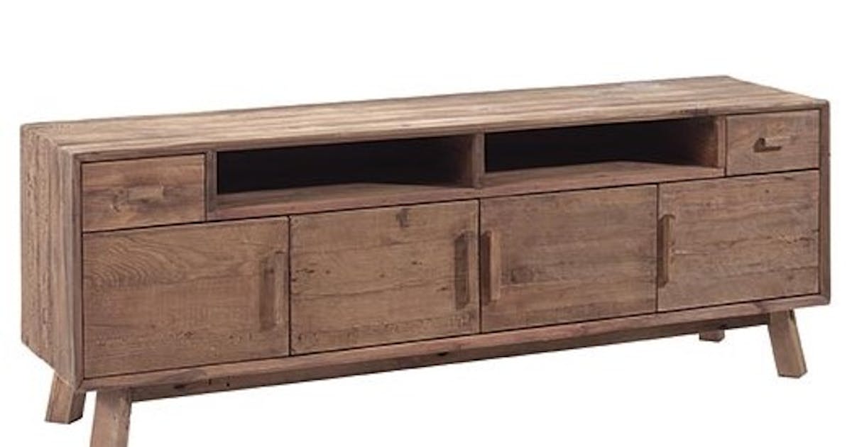 Meuble télé bois recyclé 4 portes 2 tiroirs DETROIT | Meubles TV | Pier Import meuble tele etroit