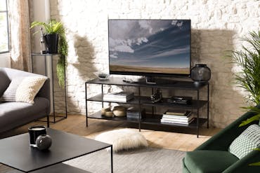 Meuble TV d'angle hévéa recyclé naturel et métal noirci 1 tiroir 1 niche  115X40X55cm DOCKER