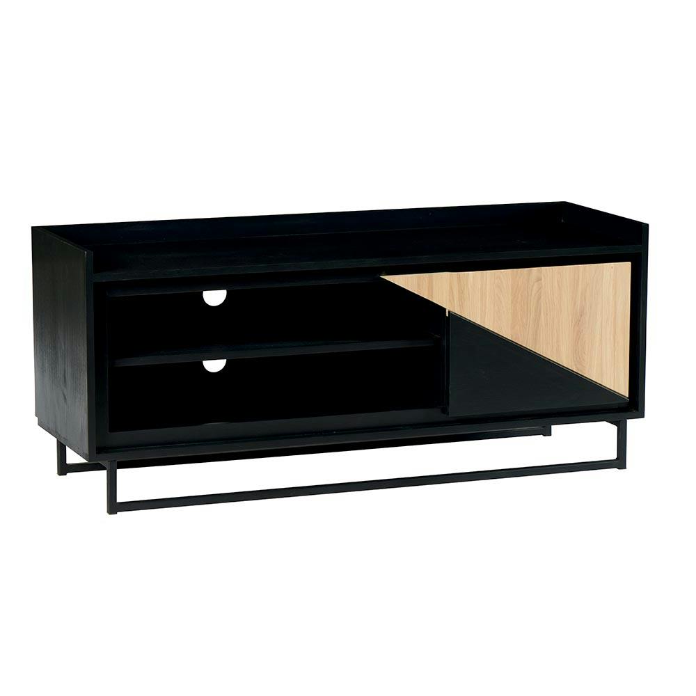 Meuble TV 1 porte bois noir et blanc ANINA