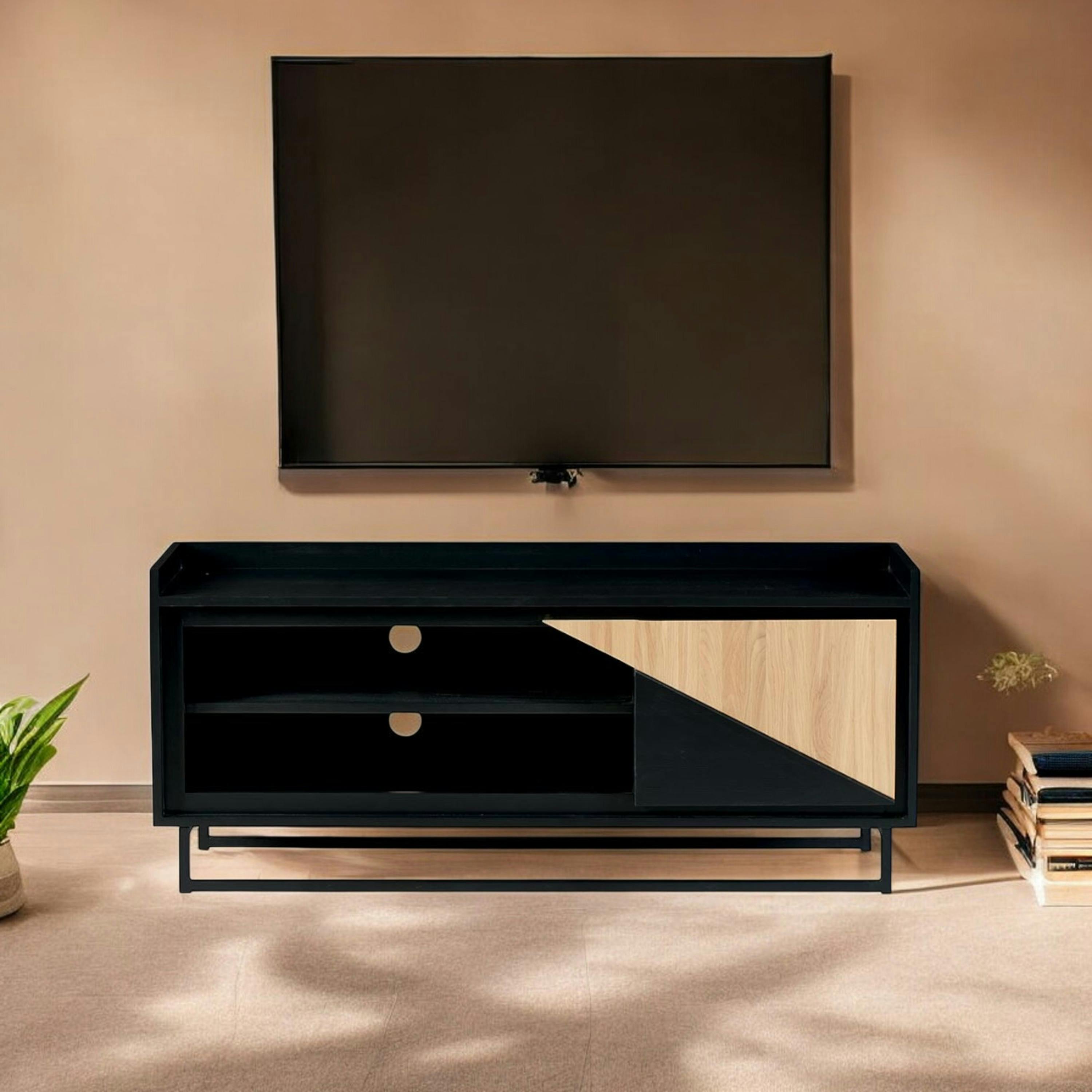 Meuble TV 1 porte bois noir et blanc ANINA