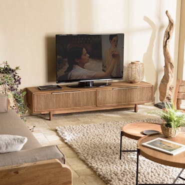 Meuble tv suspendu 120 cm bois massif 2 tiroirs melbourne Couleur bois  naturel Pier Import