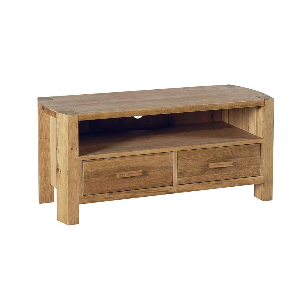 Meuble TV 2 tiroirs 1 grande niche en Chêne Huilé 120x50x55cm NARVIK