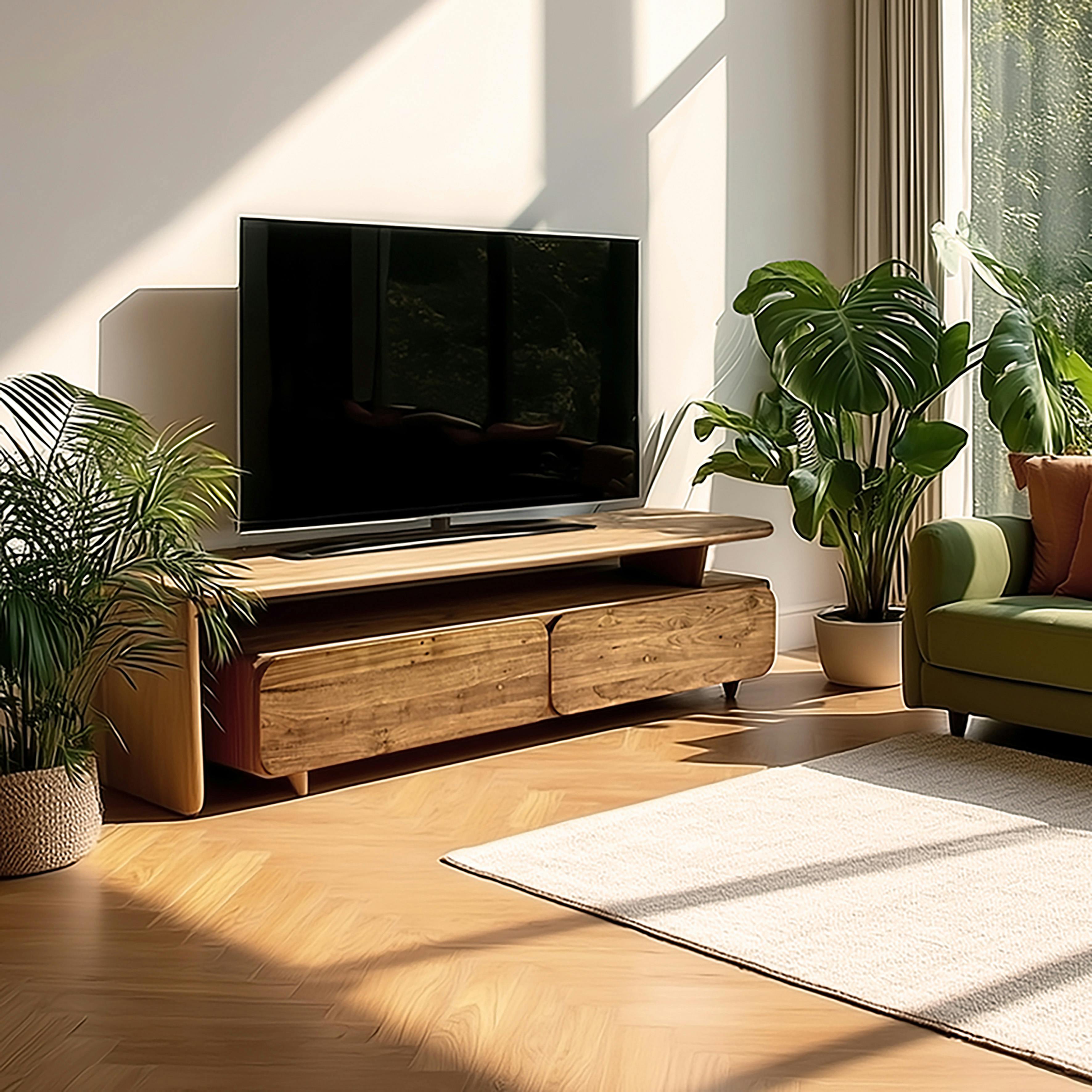 Meuble TV 2 tiroirs 160x40cm en bois de teck recyclé SWING