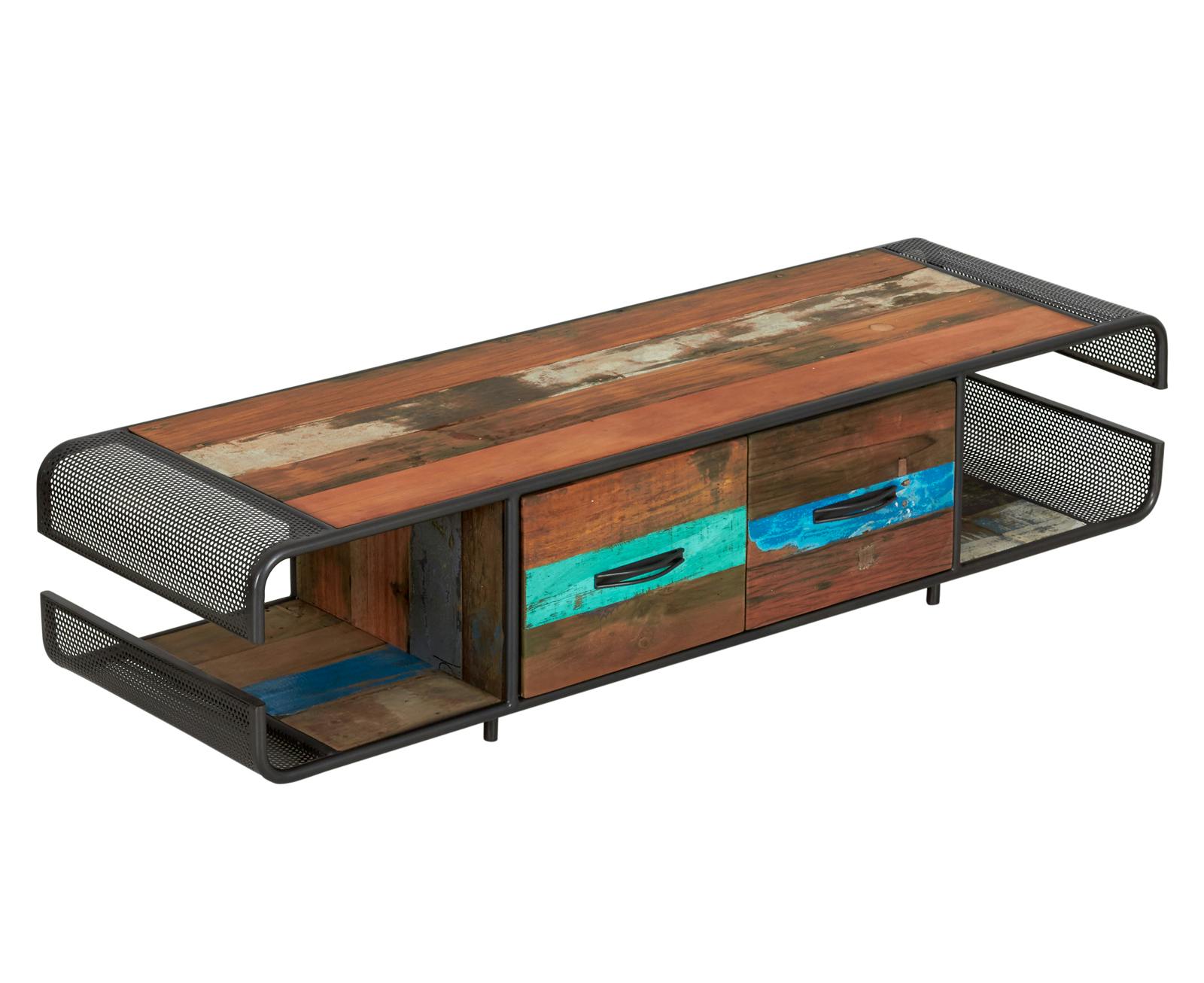 Meuble TV en bois recycle et metal de style industriel