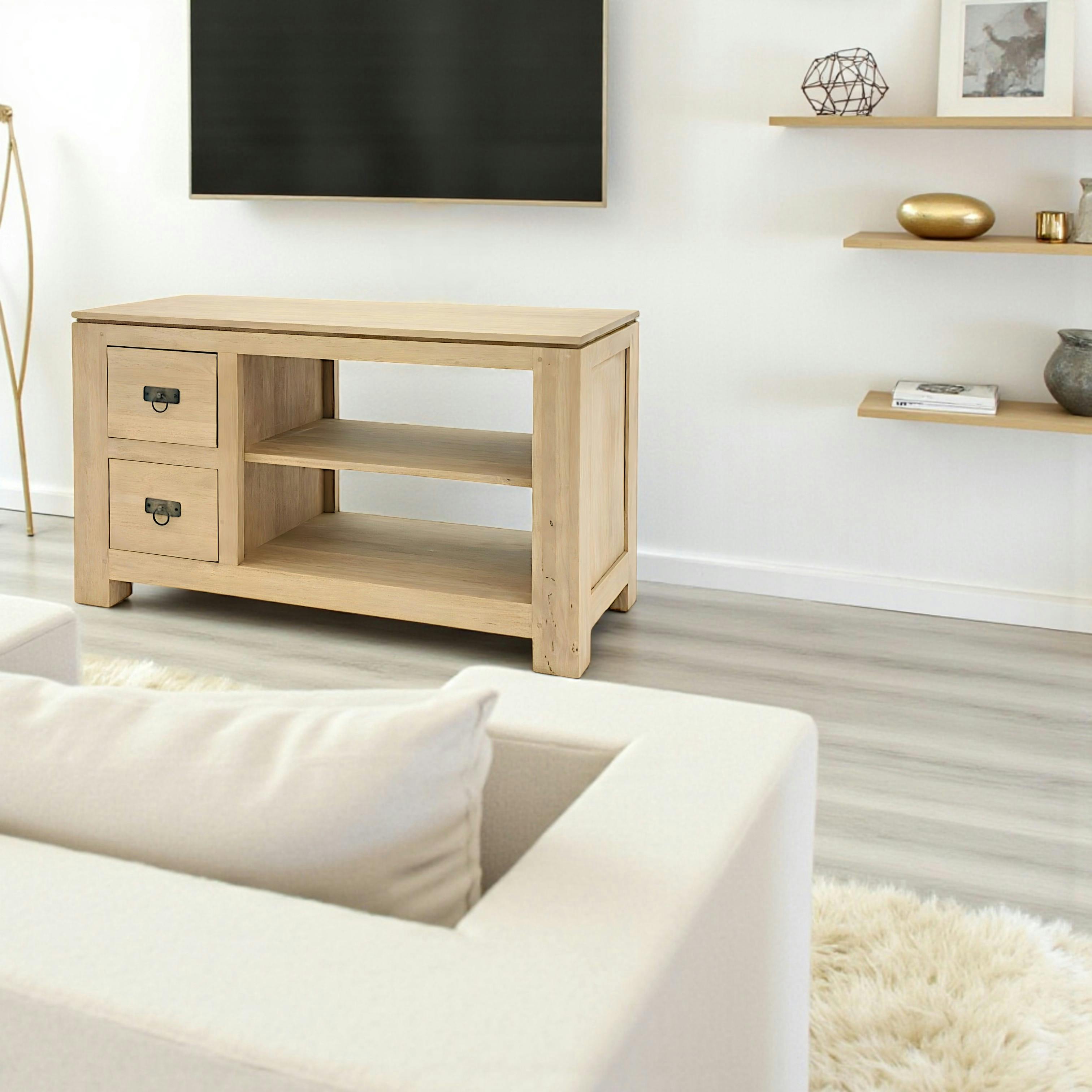 Meuble TV 2 tiroirs hévéa 100x45x58cm HELENA