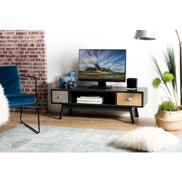  Meuble TV en bois et metal fonce de style vintage