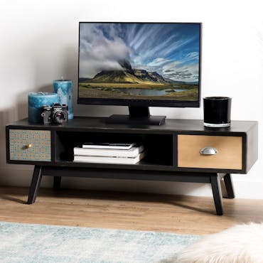  Meuble TV en bois et metal fonce de style vintage