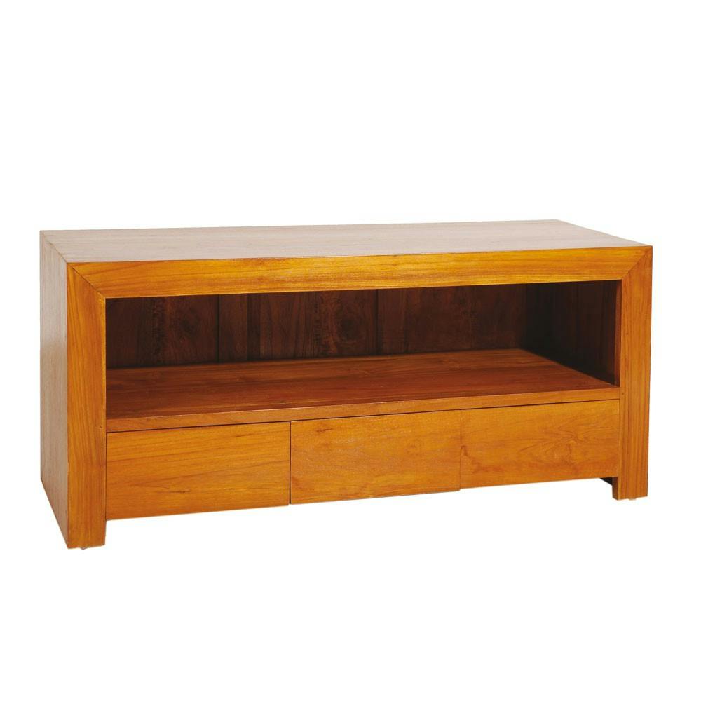 Meuble TV en bois trois tiroirs de style exotique