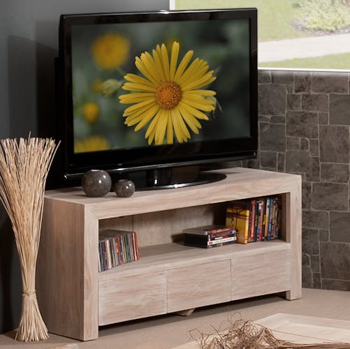 Meuble TV en bois trois tiroirs de style contemporain