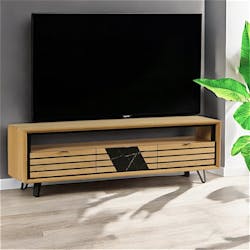 Meuble TV 3 tiroirs chêne blanc décor graphique ESSEN