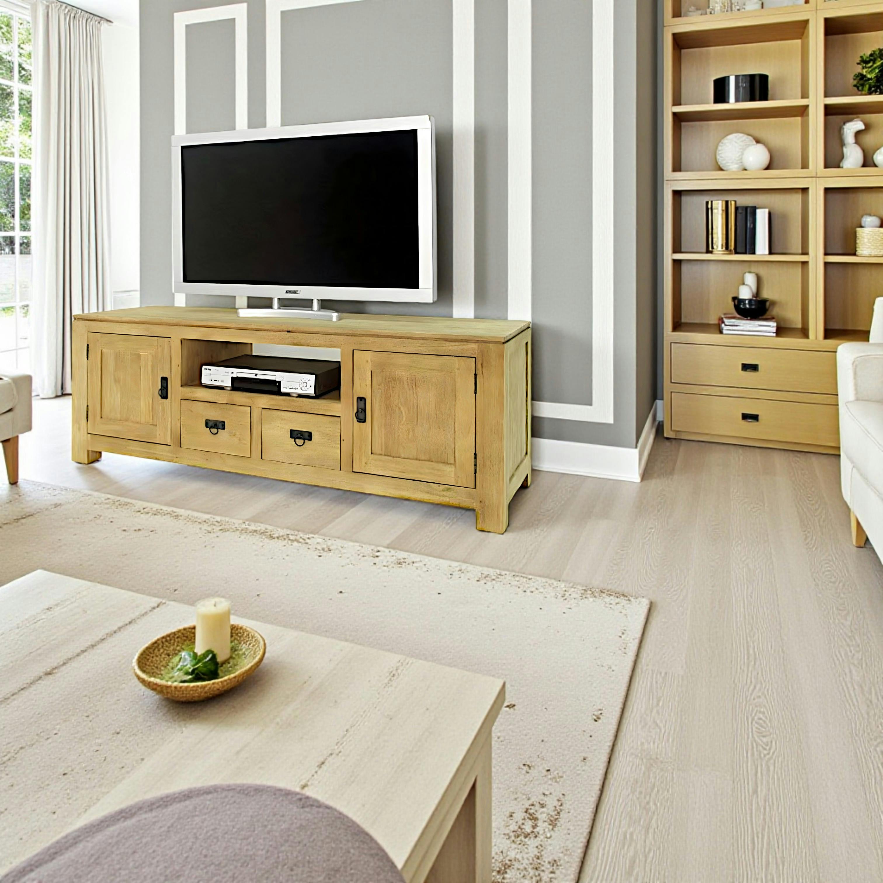 Meuble TV 4 portes hévéa 160cm HELENA