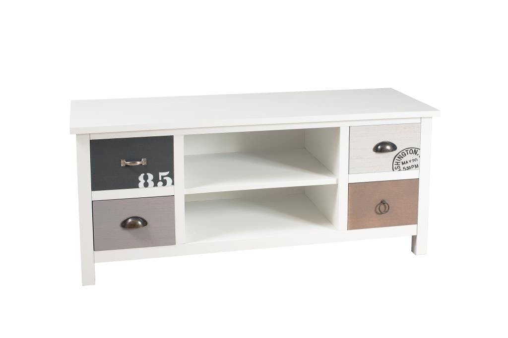 Meuble TV en bois blanc et gris style bord de mer