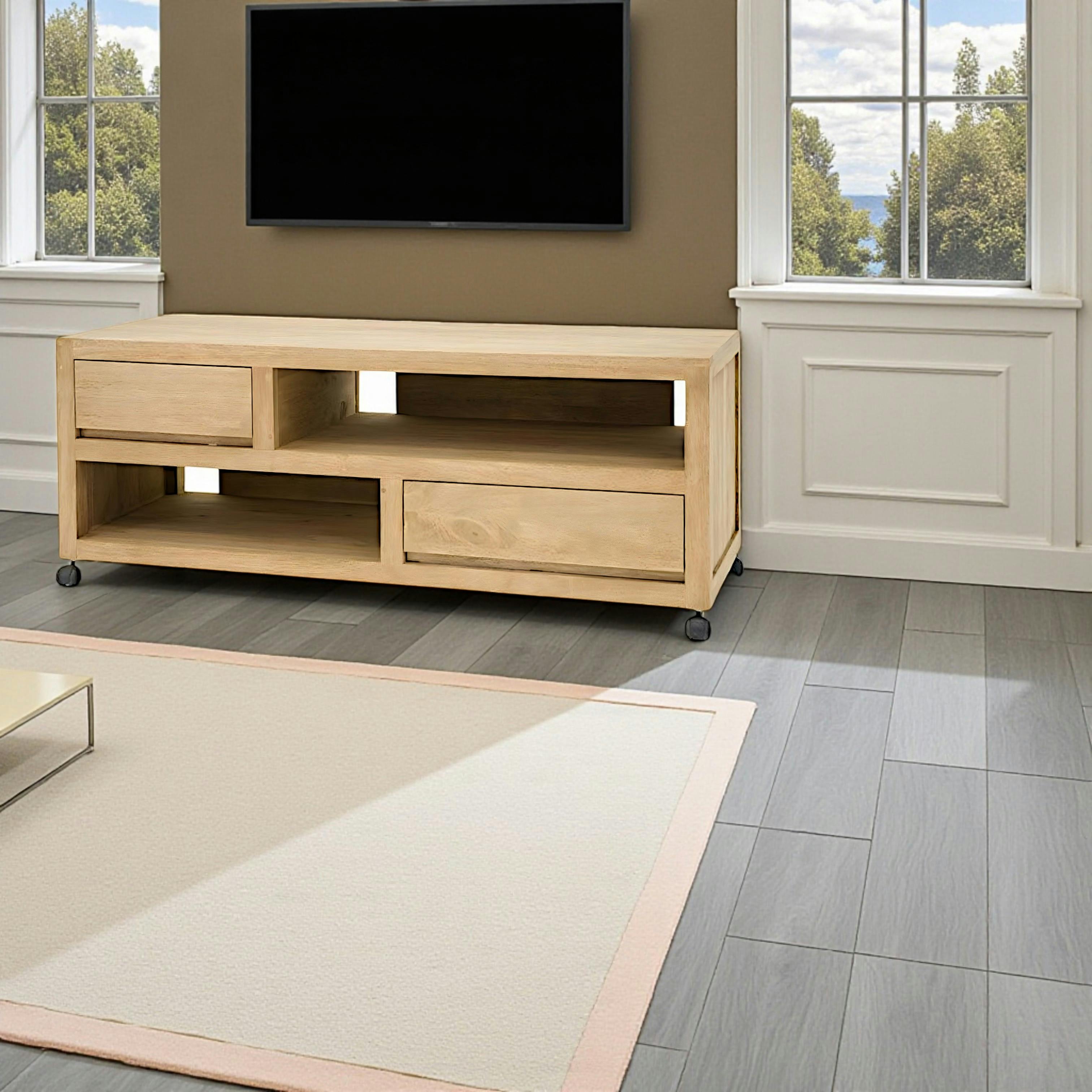 Meuble Tv à roulettes hévéa 120CM OLGA