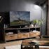 Meuble TV en bois recycle et metal avec roulettes de style contemporain