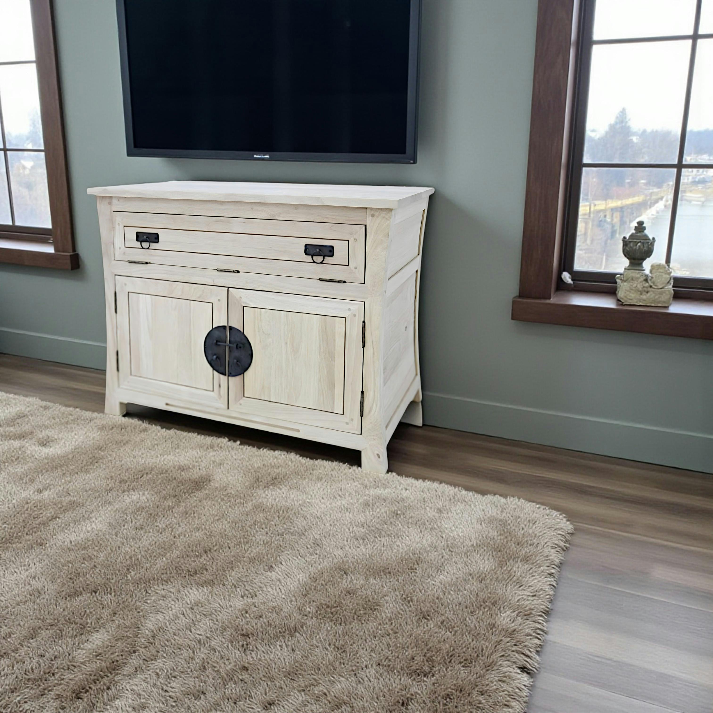 Meuble tv asiatique chinois hévéa 93cm MAORI