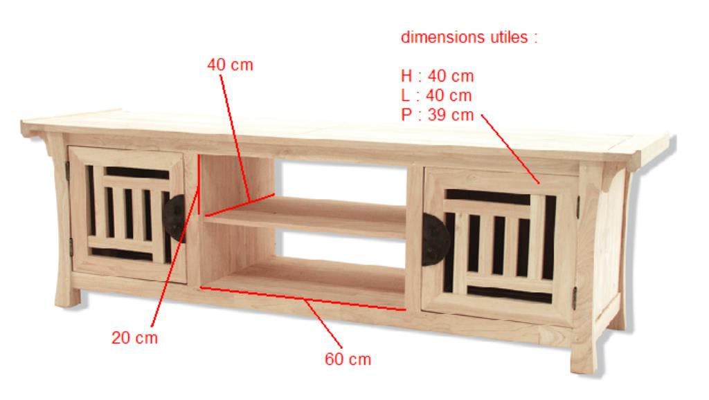 Meuble TV asiatique japonais hévéa 180cm MAORI