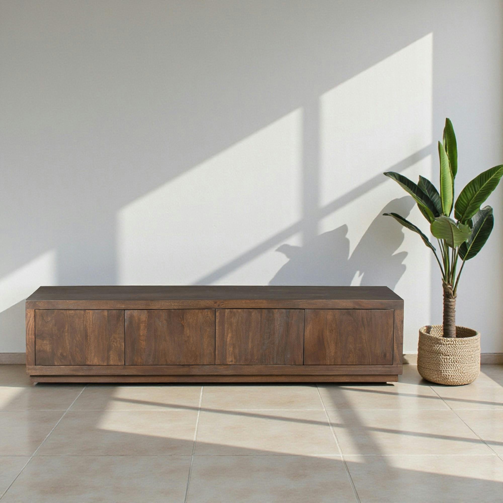 Meuble TV avec rangement bois foncé 200 cm MONTARO