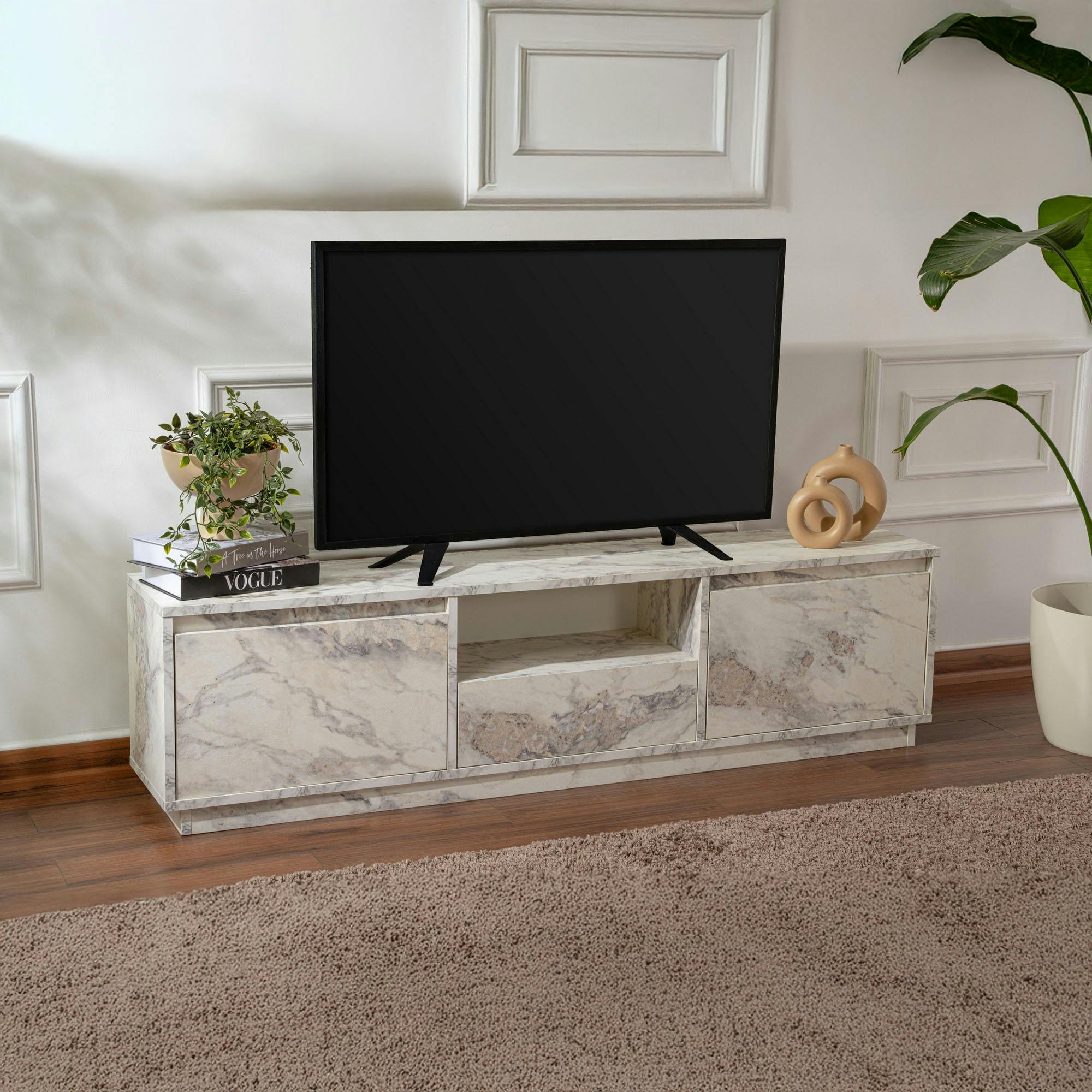 Meuble TV avec rangement - effet marbre MARFA