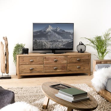  Meuble tv avec rangement en bois de pin recyclé DENVER