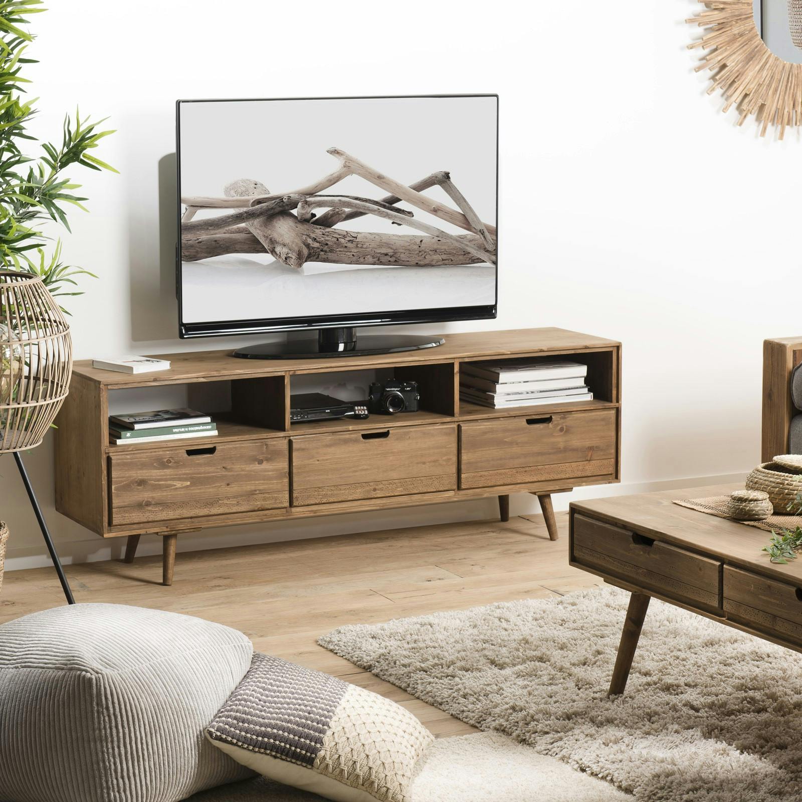 Meuble tv avec rangement en bois de sapin LIMA, Meubles TV