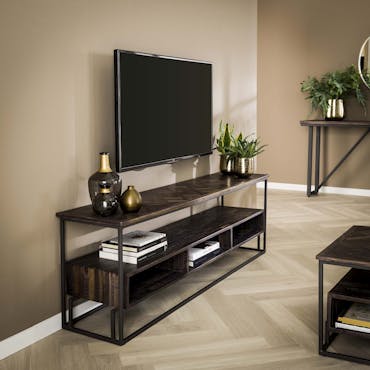  Meuble tv avec rangement en bois de teck brun motif croisé AMBON