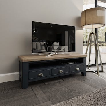  Meuble TV avec rangement en bois finition bleu profond HOVE