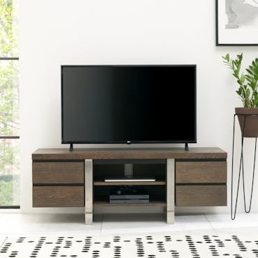  Meuble tv avec rangement en chêne et métal brossé RIMINI
