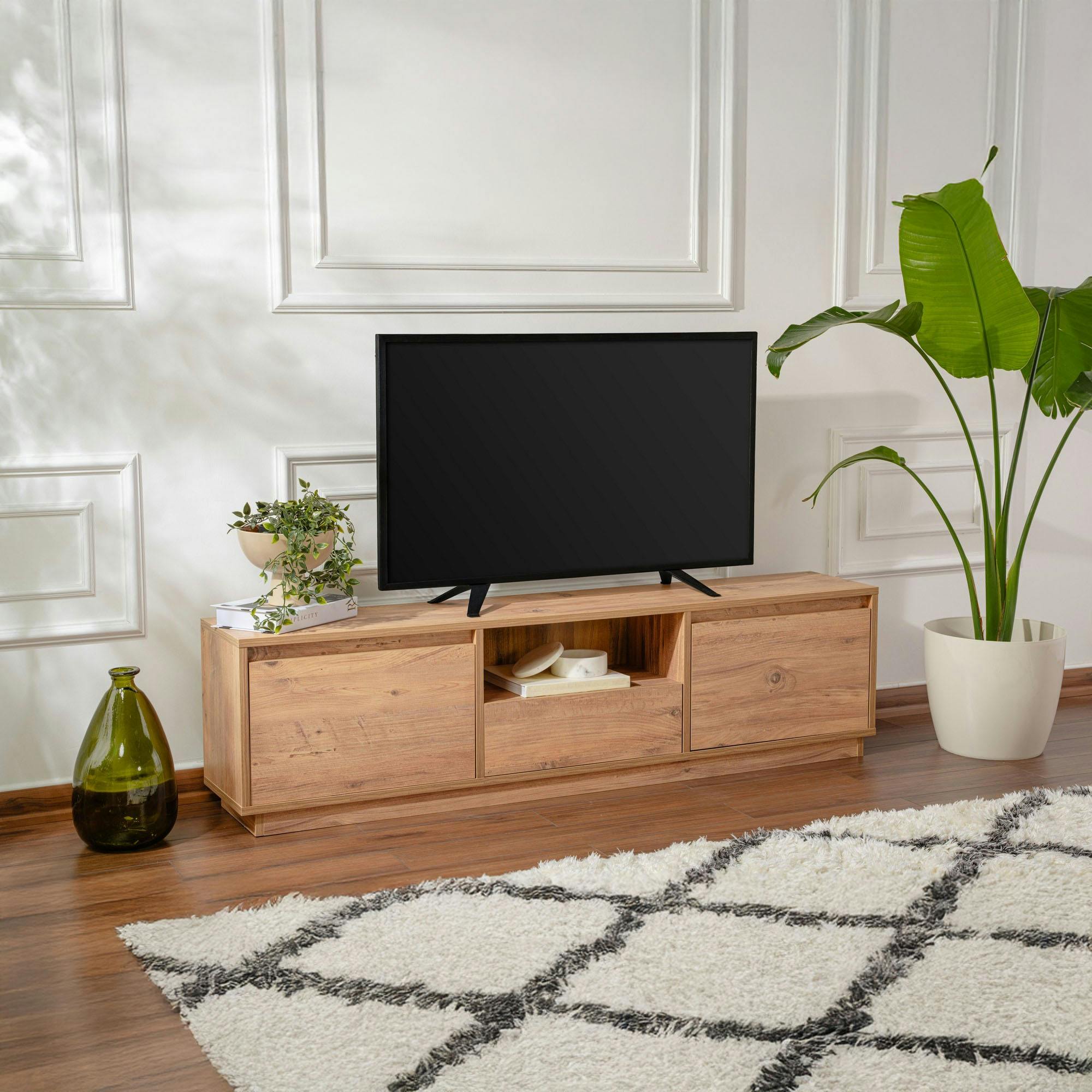 Meuble TV avec rangement - finition effet pin MARFA