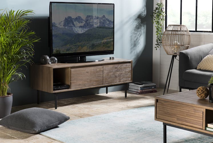 Meuble TV en bois et metal deux portes de style contemporain