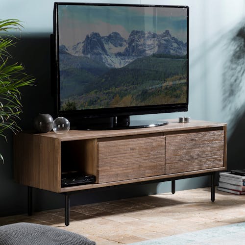 Meuble TV en bois et metal deux portes de style contemporain