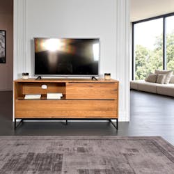 Meuble TV bois massif clair deux portes style contemporain