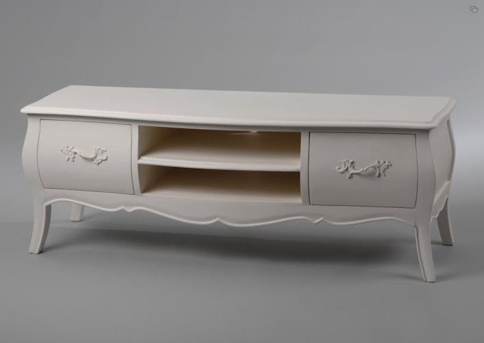 Meuble TV en bois blanc deux tiroirs de style romantique