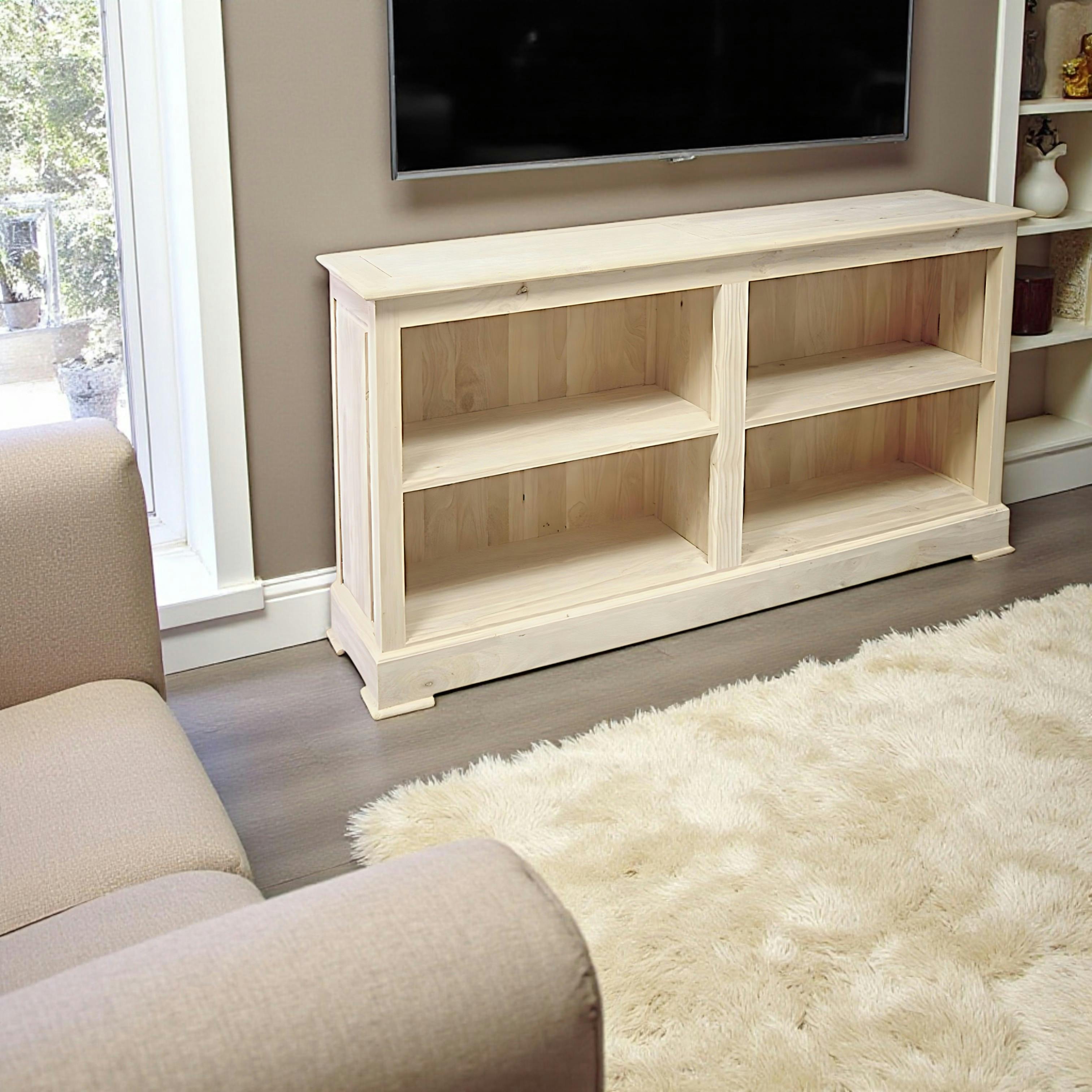 Meuble TV / Bibliothèque basse Hévéa 4 niches 150x35x80cm TRADITION