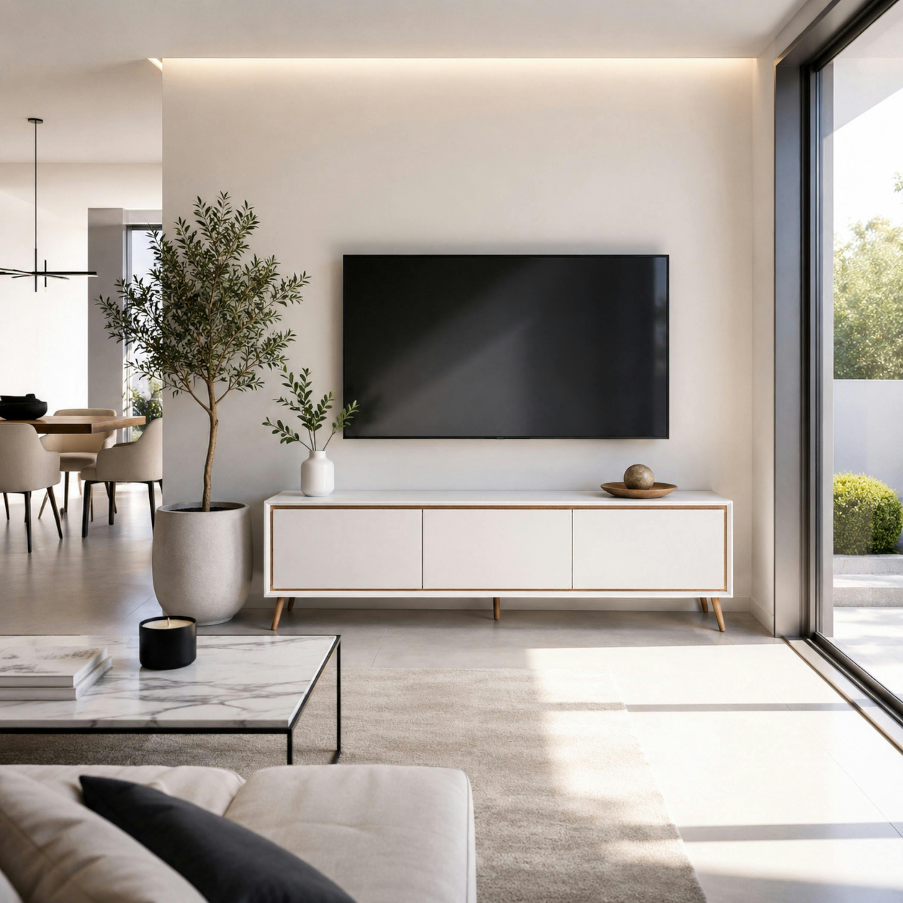 Meuble TV blanc 3 portes abattantes AVIO