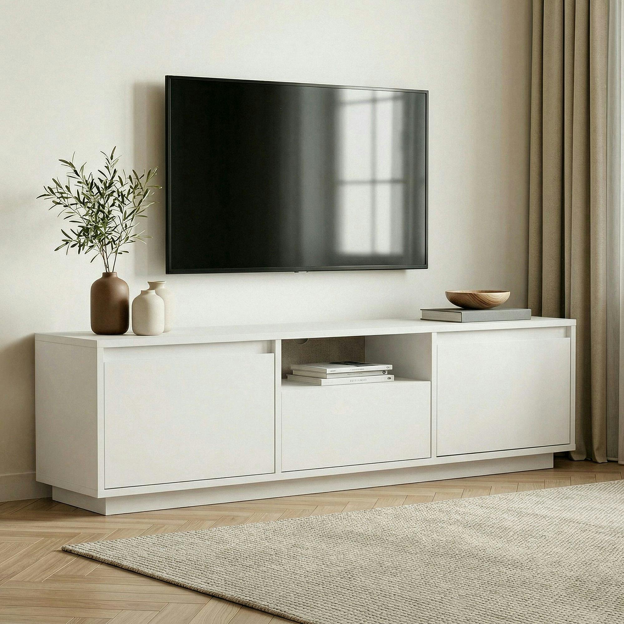 Meuble TV blanc 3 portes abattantes MARFA