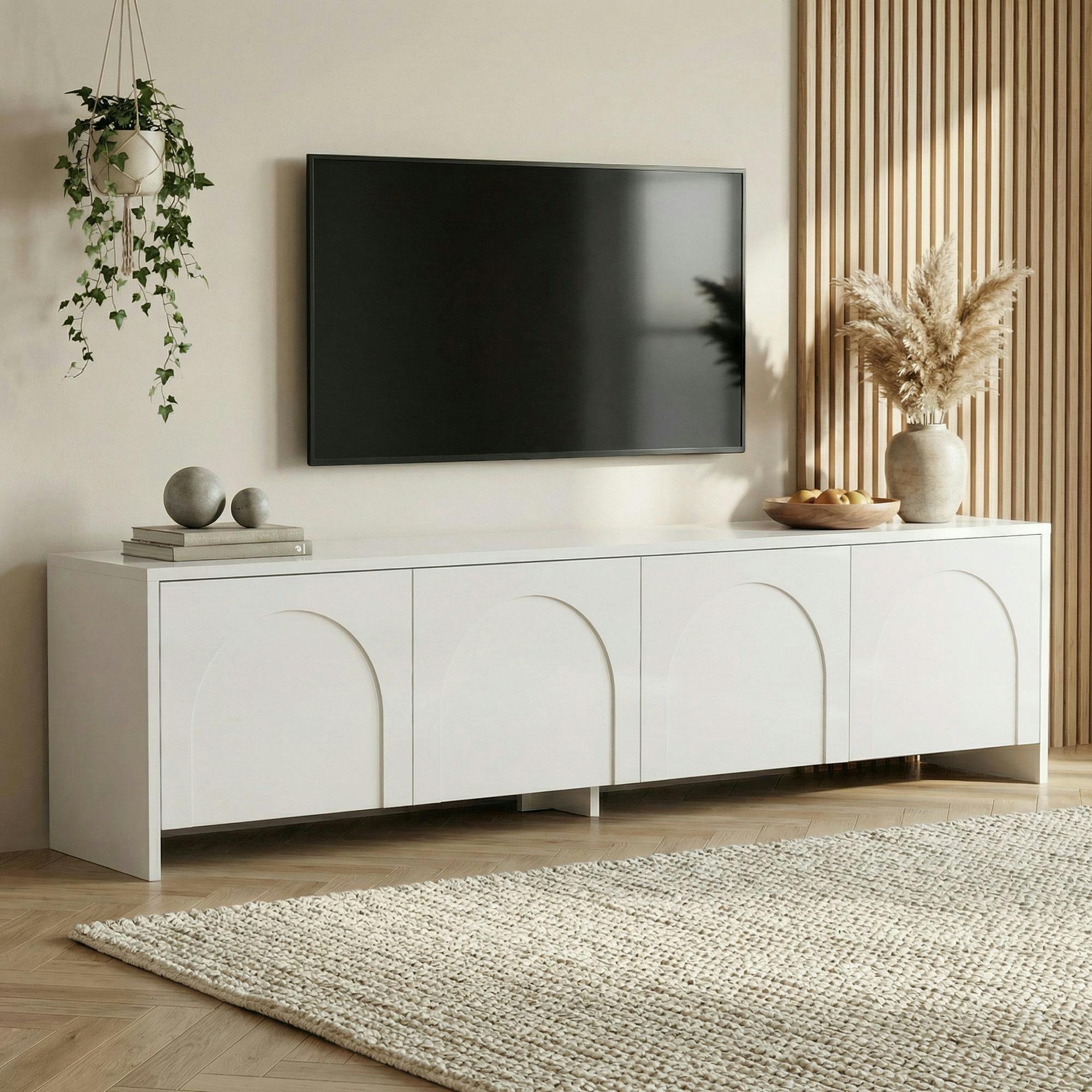 Meuble TV blanc 4 portes motif arches MARFA