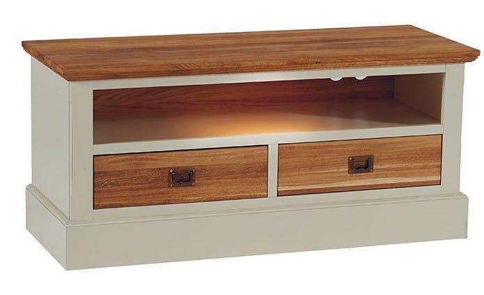 Meuble TV blanc bois massif petit modèle BRIEUC